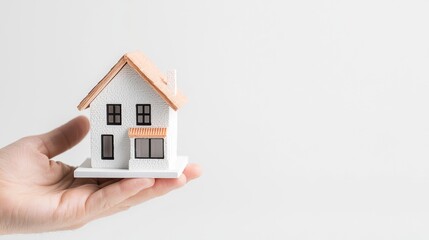 Small House Model Held by Hand on White Background - Real Estate and Home Concept, Generative Ai