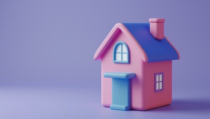 Cartoon Pink House with Blue Roof