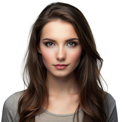 Naklejka premium Studio portrait of young brunette woman on white background. Generative AI. 