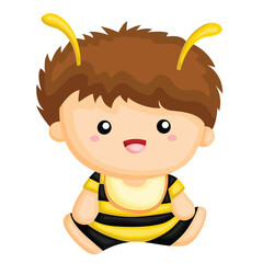Colorful Baby Kids Wearing Bee Costume Animal Cartoon Illustratioin Vector Clipart Sticker Decoration Background