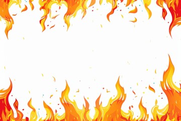 Illustration of a frame made of bright flames and sparks, with a white background