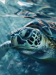 Fototapeta premium A close-up view of a turtle swimming in the water, perfect for use in educational or environmental contexts