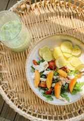 Organic summer salad and matcha