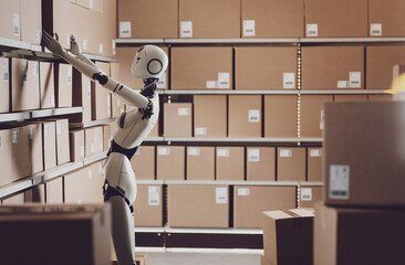 Android AI robot working as warehouse operative