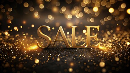 gold sale text on festive golden bokeh background with flying confetti, retail promotions, discount events and social media marketing Big sale offer