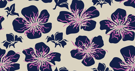 Abstract flower seamless pattern. brush texture.