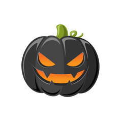 Black Jack O Lantern, Cute Creepy Spooky Halloween Pumpkin Decor Flat Vector Illustration