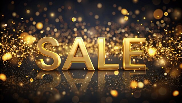 gold sale text on festive golden bokeh background with flying confetti, retail promotions, discount events and social media marketing Big sale offer