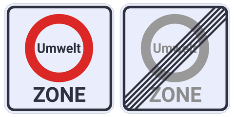 Flat environmental zone start and end signs ("Umwelt" in German) (cut out)
