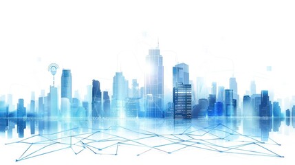 Fototapeta premium Modern Cityscape with Connected Network