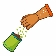 Humans hand pinching or sprinkling salt spices color Silhouette Vector Illustration 