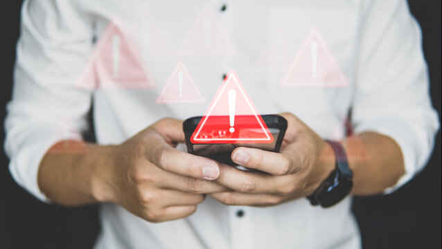 Emergency warning alert alarm on Smartphone, Data network protection, Virus alarm.	