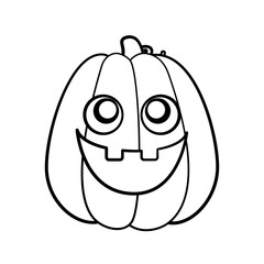Jack O Lantern Outline Line Art. Cute Creepy Spooky Halloween Pumpkin Doodle. Easy Coloring Book Page Activity For Kids.