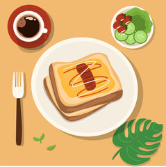 Toasted bread with sausage and cheese vector illustration 