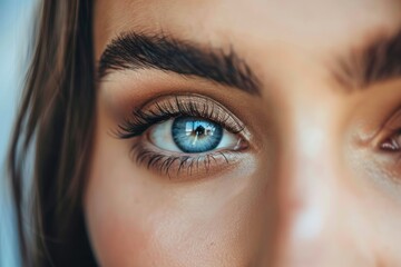 Obraz premium A woman with long brown hair and blue eyes