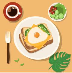 Toasted bread with eggs sandwich vector illustration 