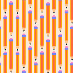 Seamless pattern with pencil, repeat pattern. Back to school elements vector flat illustration. Vector illustration on white background, hand drawn, flat design. Design for education, school projects