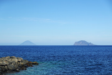 The panorama of the Lipari Archipelago, the view from Salina island, Italy