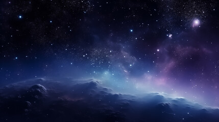 Fototapeta premium cosmic landscape scene with blue purple moonlight night sky clouds starry galaxy digital concept background