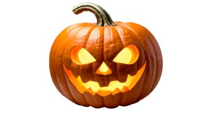 spooky halloween pumpkin with glowing eyes isolated on transparent background png image