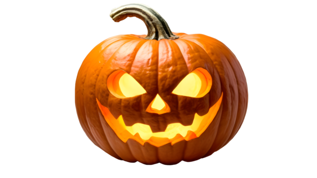 spooky halloween pumpkin with glowing eyes isolated on transparent background png image