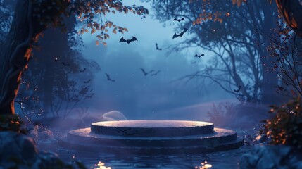 A dark forest with a large stone circle in the center