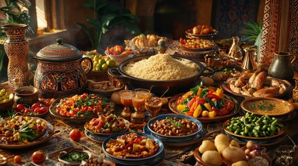 Traditional Moroccan Feast with Tagine and Couscous
