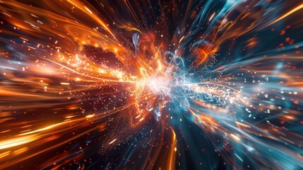 Fototapeta premium Dynamic particle collision, energetic particle burst, highenergy impact, quantum mechanics collision, uhd, copy space for text,