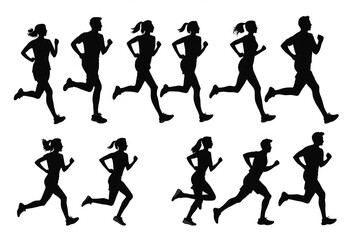 Fototapeta premium Vector Illustration of Running People: Marathon Silhouette Design