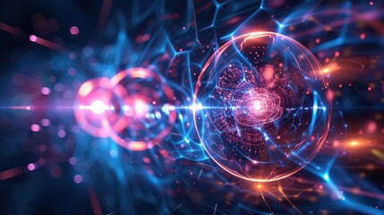 Entangled particles, quantum entanglement, spooky quantum interaction, subatomic connection, uhd, copy space for text,