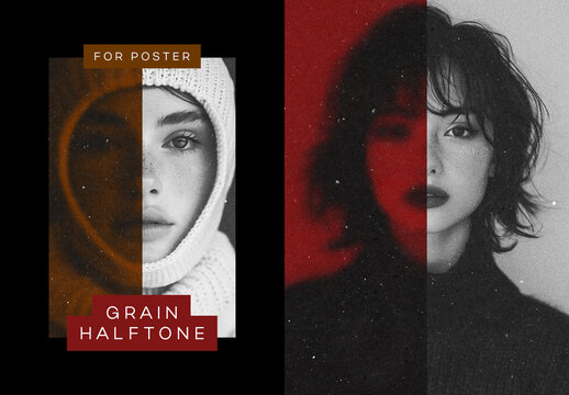 Halftone Grain Poster Photo Effect Mockup