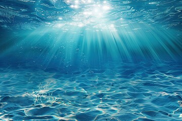Fototapeta premium Underwater background with sunlight and sea bottom view․ 