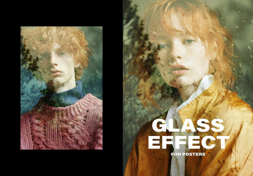 Rainy Window Reflection Poster Photo Effect Mockup