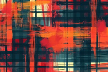 Naklejka premium Vibrant Red and Blue Abstract Artwork With Dynamic Brush Strokes and Patterns