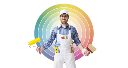 Professional house painter and color wheel © StockPhotoPro