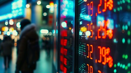 Currency exchange rates on a digital board, representing global trade