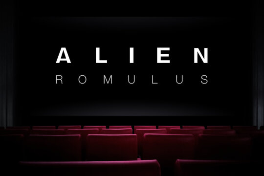 Alien Romulus movie in the cinema. Watching a movie in the cinema. Astana, Kazakhstan - July 31, 2024.