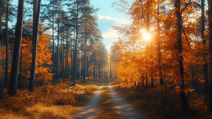 Fototapeta premium sunset in the forest