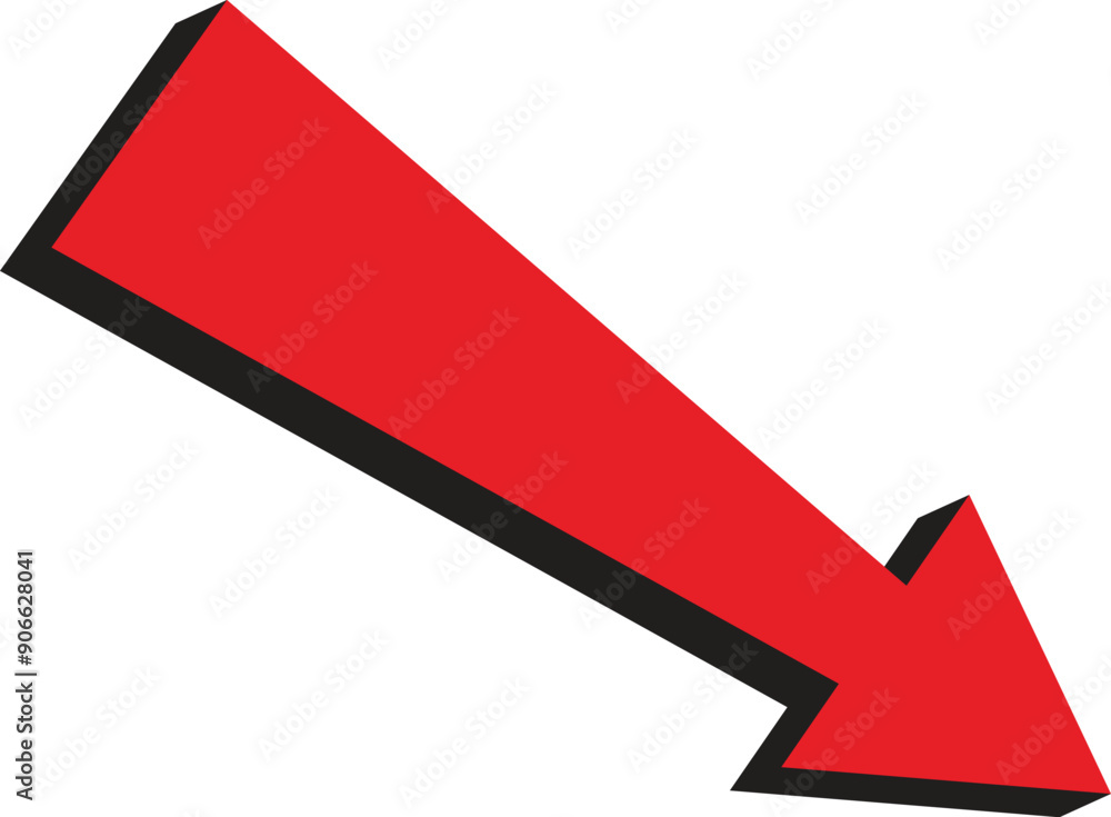 Poster 3d red arrow down direction icon on a transparent background, arrow icon illustration vector for you