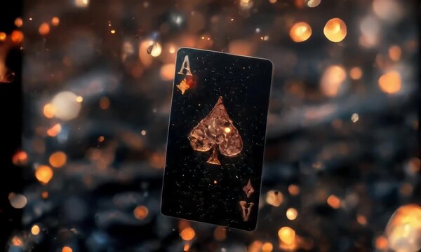 Poker cards floating, Ace flying jocker golden glitter winning card gambling and casino concept.