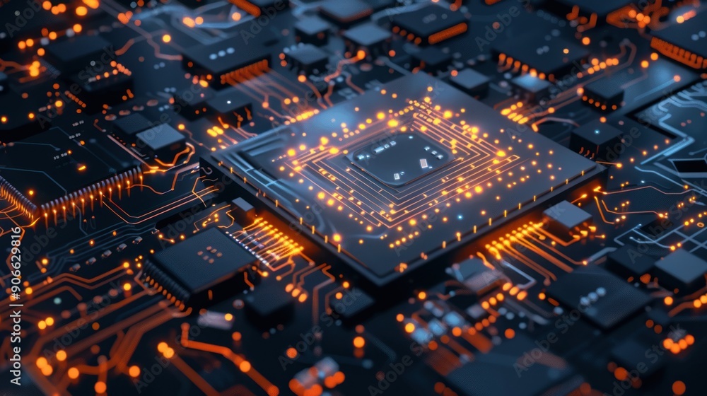 Poster circuit board with glowing processor
