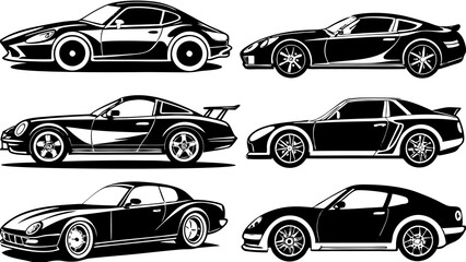 High-Quality Sports Car Silhouette Art for Luxury and Performance Graphics