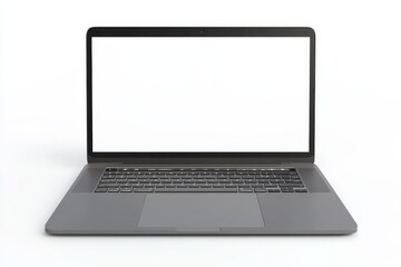 Isolated laptop with blank screen on white background - mockup template, full focus on all laptop parts