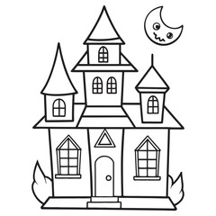 Halloween haunted house vector, black and white Halloween Haunted House coloring Page