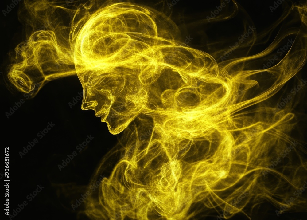 Wall mural Abstract yellow smoke on black background, fire design