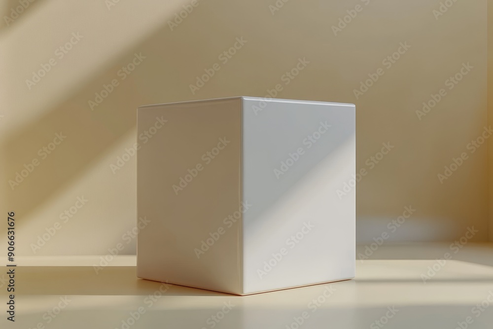 Poster photorealistic long square cardboard package box mockup with light grey background. a mockup templat