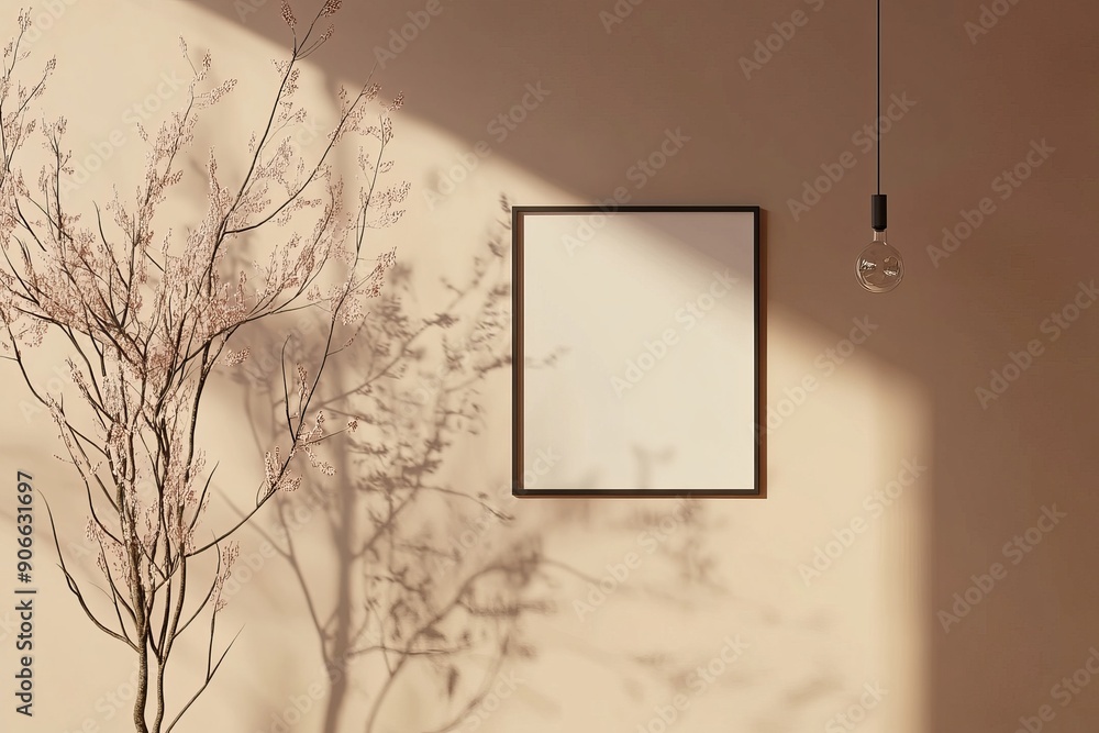 Leinwandbilder 3D rendering of an empty store lightbox on the wall. Blank square store signboard.