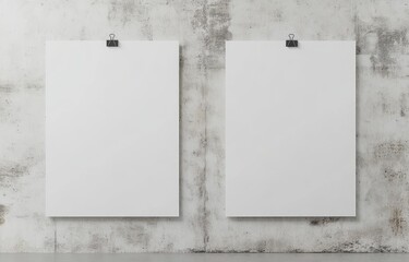Blank white poster hanging with clips mockup