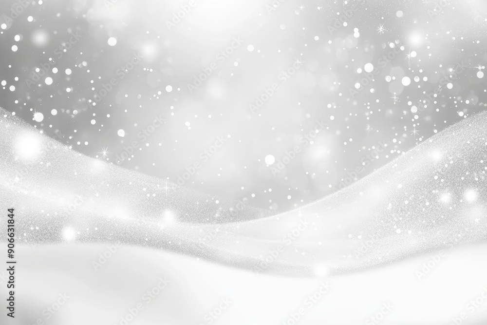 Poster An abstract grey background with a shimmer glow white light. This is a texture pattern made out of soft gray bokeh and shiny glitter. This texture is made out of a grey blur and a silver light bokeh