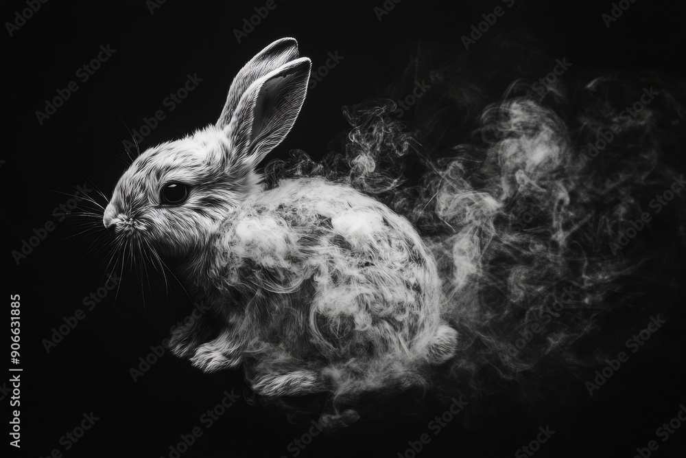 Poster a white smoke effect moves over a black background. feature element. mushroom cloud.